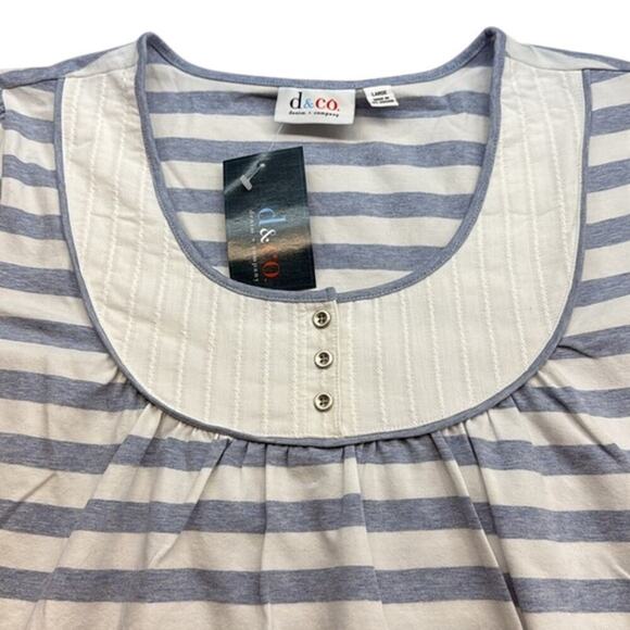 New Women's d & co. Denim & Company Blue White Striped Top Size Large (L) - Picture 2 of 5